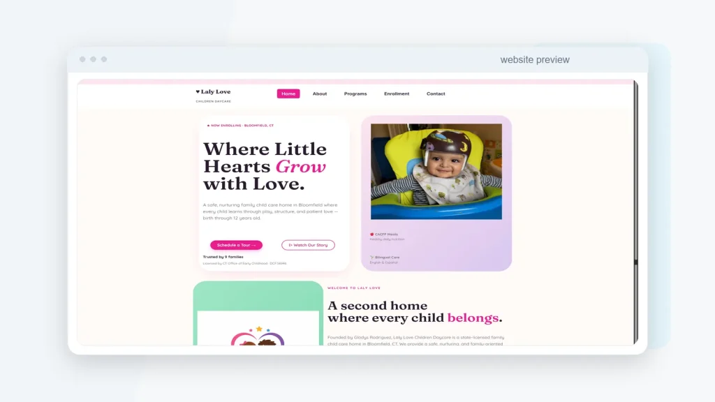 Laly Love Children Day Care website and digital business foundation